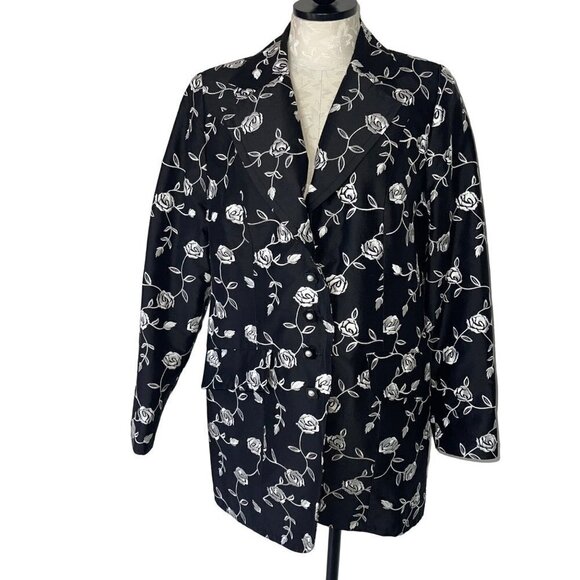 Corso De Roma Exclusivo Jackets & Blazers - Corso De Roma Exclusivo Vintage Womens Jacket Size XL Black Floral Silk Satin
